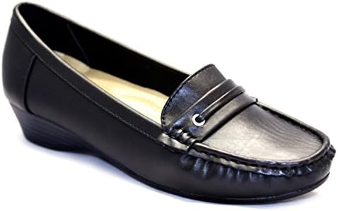 Jane Women's Comfort Wedge Loafers Color Black, Tan, Burgundy (8, Black)