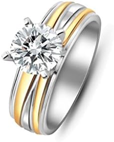 Forword Womens 6mm Stainless Steel 3 Ct Cubic Zirconia Ring Come with Gift Jewelry Package