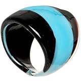 Handmade Striped Teal Bold Glass Ring