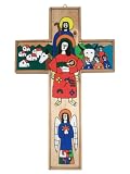 Hand Painted Wood Cross- Mary and Joseph- 9.8 inch. / 25 cm.