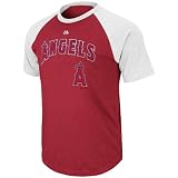 MLB Boys' Los Angeles Angels Junior League Short Sleeve Raglan Overdyed Tee (Athletic Red Pepper Heather/White, Medium)
