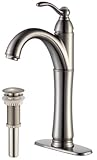 IMAGE OF Kraus FVS-1005-PU-10SN Riviera Single Lever Vessel Faucet with Matching Pop Up Drain, Satin Nickel