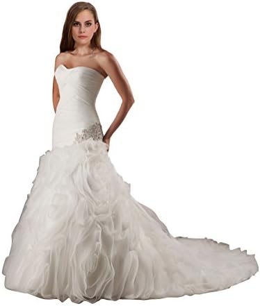 Junai Women's Sweetheart Court Train Organza Trumpet Wedding Dress White US 12