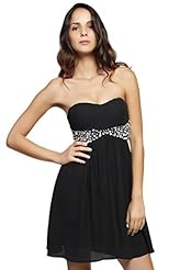 Strapless Chiffon/Polyester Fit-and-Flare  Beaded Jeweled Prom Dress/Party Dress/Mini Dress  With Rhinestones