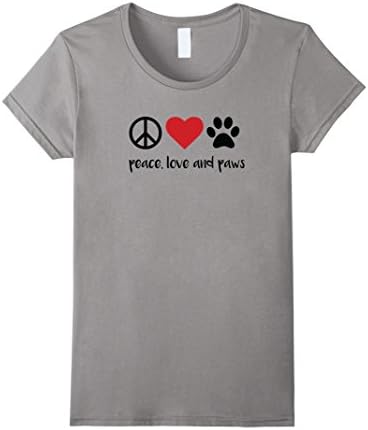 Women's Peace, Love and Paws Dog Lover Rescue T Shirt  Medium Slate