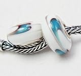 A3 Beautiful White with Blue Design Murano Glass Bead Charm Fits Pandora Bracelet