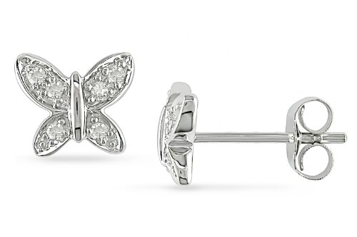 10K White Gold .06 ctw Diamond Butterfly Earrings