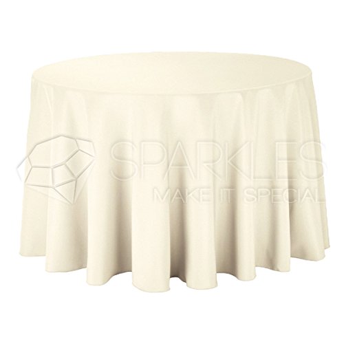 Sparkles Make It Special Leading Linens 5-pcs 120" Inch Round Polyester Cloth Fabric Linen Tablecloth - Wedding Reception Restaurant Banquet Party - Machine Washable - Ivory