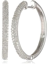 Sterling Silver Pave Diamond Hoop Earrings (1.00 cttw, H-I Color, I2 Clarity)