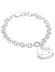 Hello Kitty Pink Enamel Bow and Sterling Silver Charm Bracelet,7"