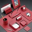 Executive 11 Piece Genuine Red Leather Desk Set