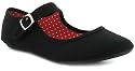 Womens/Ladies Black Jersey Ballerina Shoes With Buckle Strap - Black - UK 3-9