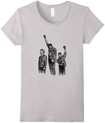 Women's Black Power Salute 1968 Mexico City African History T Shirt Medium Silver