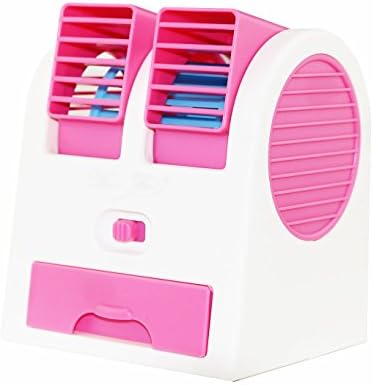 Personal Mini Usb Fan Blower, Portable Hand held Bladeless Electric Air Container Cooling Office Desk Travel Fan with Flexible Adjustable Dual Air Outlets, AA Battery Rechargeable Operated and Plug in Powered (Red)