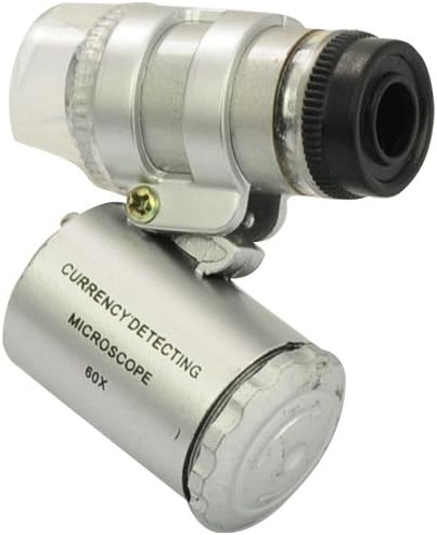 60X Mini Pocket Microscope Loupe 2 LED Lighted Magnifier + 1 Currency Detecting
