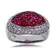 Genuine Ruby & White Sapphire Dome Ring in Solid 14K White Gold