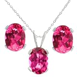 3.00 Ct Oval 7X5mm Pink Topaz Sterling Silver Earrings Pendant Set W/18 Chain