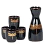Japanese Black Dragonfly Sake Set - Four Cups