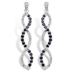 10k White Gold Blue Sapphire and Diamond Twist Earrings