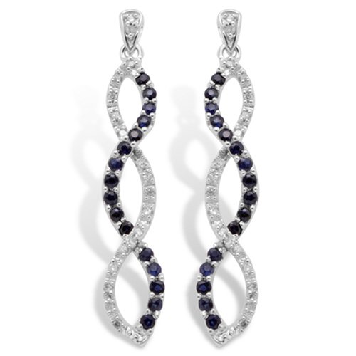 10k White Gold Sapphire and Diamond Twist Earrings