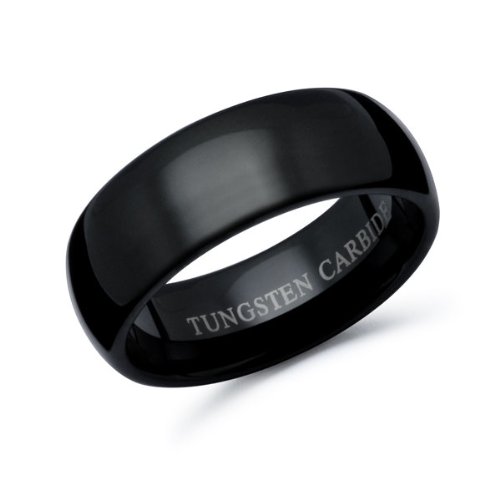 Black Enamel Classic Dome Tungsten Carbide Wedding Band Ring