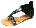 KCMODE - Ladies Black Diamante Snakeskin Effect Designer Summer Sandals