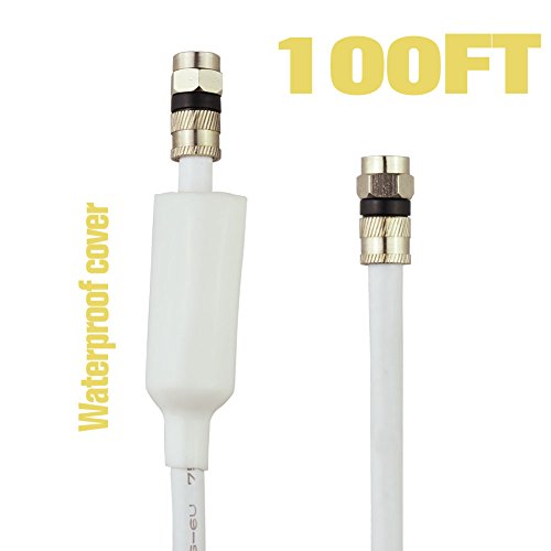 FOWOD RG6 TV White Coaxial Cable, 100 Feet, with F-Male Connectors, Double Shielded, High Performance, Indoor and Outdoor Use, for Terrestrial, Cable and Satellite Television, Lifetime Warranty