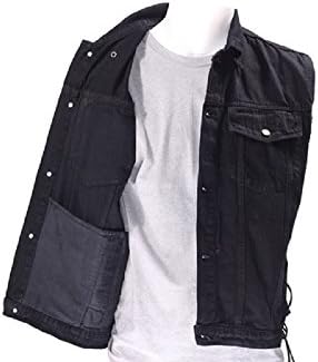 Mens Black Denim Vest With 4 Snaps-Size Men's X-LARGE