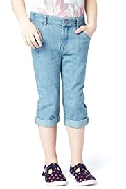 Pure Cotton Adjustable Waist Cropped Jeans