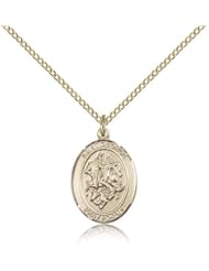Gold Filled Saint St. George Medal Pendant 3/4 x 1/2 Inches Boy Scouts/Soldiers-8040- Comes with a Gold Filled Lite Curb Chain Neckace And a Black velvet Box