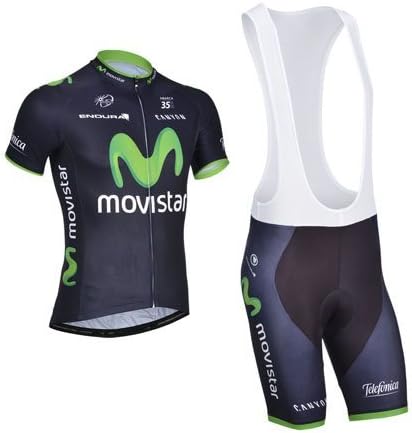 2014 Outdoor Sports Pro Team Men's Short Sleeve Movistar Cycling Jersey and Shorts Set (Bib suit, XL)