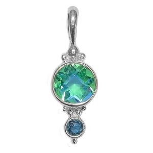 Sterling Silver Rainbow Teal Quartz and Celestial Blue Quartz Pendant By Sajen by