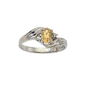Buy 14K White Gold 0.03 ct. Diamond and 6 x 4 MM Oval Shaped Citrine Ring
