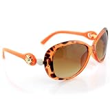 Cougar Couture - Orange Et Marron Avec Fleur d'or et de cristal - UV400 Lunettes De Soleil Pour Les Femmes Avec Chiffon Doux / Nettoyage De Cas