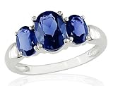Sterling Silver Created Sapphire 3-stone Ring