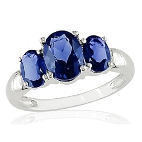 Sterling Silver Created Sapphire 3-stone Ring