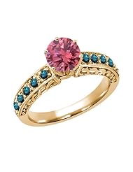 1.05 Ct Round Pink and Blue Diamond 18K Yellow Gold Ring