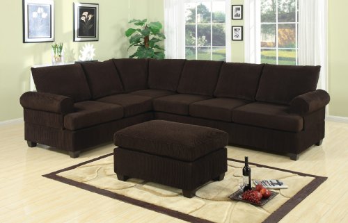 Bobkona Miranda 3-Piece Reversible Sectional with Ottoman Sofa Set, Chocolate On Sale