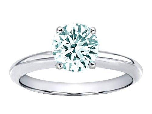 1.25 cts Genuine Aquamarine Solitaire Engagement Ring - 14kt White or Yellow Gold