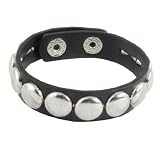 Rosallini Woman Round Metal Studs Detailing Faux Leather Bracelet Wristband