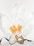 White Gold Ciuffo Lillo Feather Venetian Masquerade Mask