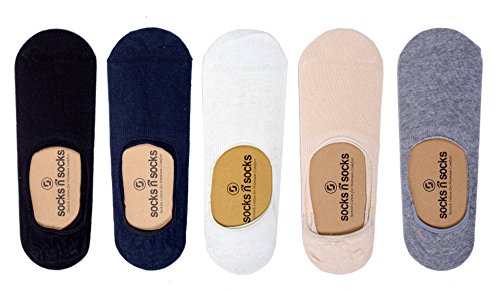 Socks n Socks-Women's 100% Turkish Cotton Touch 3 & 5 pair No-Show Non-Slip Socks