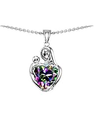 Original Star K (tm) Loving Mother With Child Hugging Pendant With Heart Shape 8mm Rainbow Mystic Topaz in 925 Sterling Silver