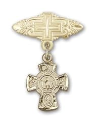 14kt Gold Baby Badge with 5-Way Charm and Badge Pin with Cross