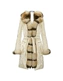 Forzieri Ivory Fox Fur-Trim Long Hooded Coat