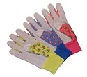 3 Pairs -- Women's Gardener Assorted Canvas Flower Print, Suede Leather Palm, Thumb and Fingertips, Knit Wrist to Keep Dirt Out