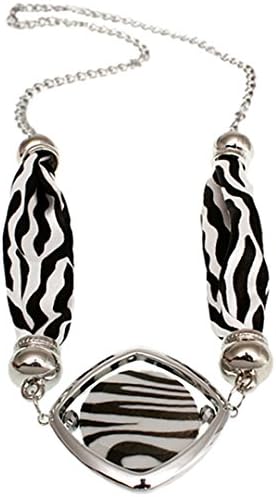 Black White Zebra Centered Decor Fabric Chain Link Necklace