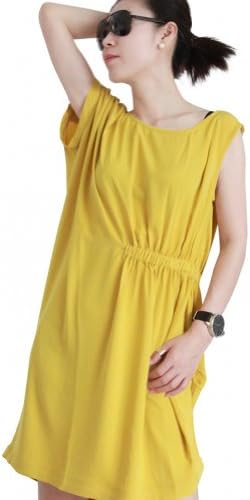 free2mys Women's Greece Style Asymmetric Sleeve Pleated Chiffon Dress (Yellow, Asia M / US 6-8)
