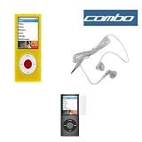 Solid Yellow Snap On Crystal Cover Case + White Stereo 3.5mm Headset + Clear Reusable LCD Screen Protector for Apple Nano Chromatic 8GB 16GB 4G 4th Generation