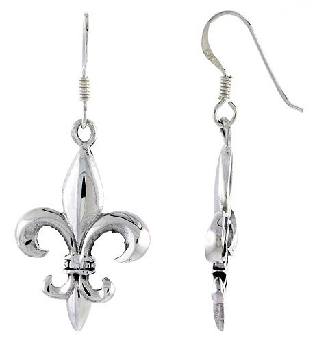 Sterling Silver Fleur De Lis French Ear Wire Celtic Dangle Earrings, 1 5/8
